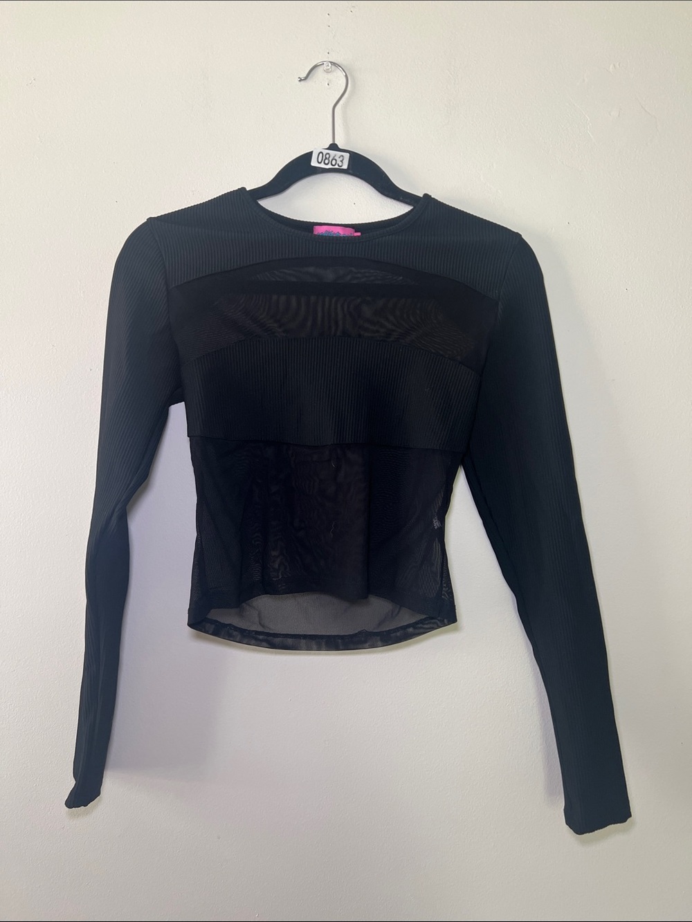 Edikted Black Long Sleeve Ribbed Top with Sheer Panels